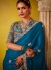 Teal blue glass tissue sequins embroidered wedding saree with blouse 2156